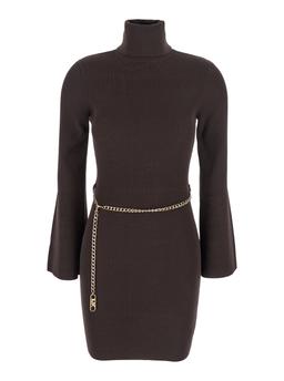 MICHAEL Michael Kors Brown Mini Dress With Chain Belt And Logo Plaque On The Rear In Viscose Blend Stretch Woman