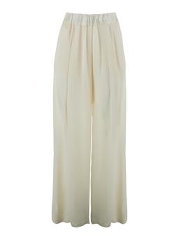 SEMICOUTURE jhonny White Pants With Pleated Details And Elastic Waist In Silk Blend Woman