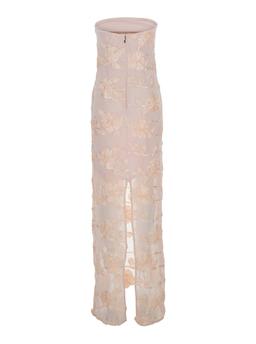 Rotate by Birger Christensen Off-shoulder Sleeveless Long Dress With All-over Floral Embroidey And Rear Single Slit In Tech Fabric Stretch