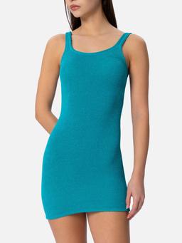 MC2 Saint Barth Woman Tank Teal Lurex Crinkle Dress