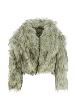 Molo Grey Faux Fur Coat For Girl With Patch
