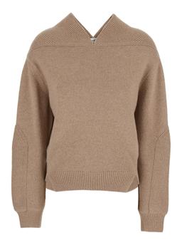 Victoria Beckham Beige Knit Sweater With V Neck On Front And Rear In Cashmere And Wool Woman