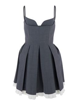 Shushu/Tong Grey Pleated Sleeveless Dress With Sweetheart Neckline And Contrasting Hem In Wool Blend Woman
