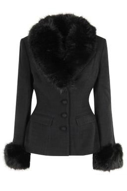 self-portrait Black Tailored Boucle Fur Jacket