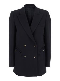 Blazé Milano resolute Black Double-breasted Jacket With V Neck And Peak Revers In Wool Woman