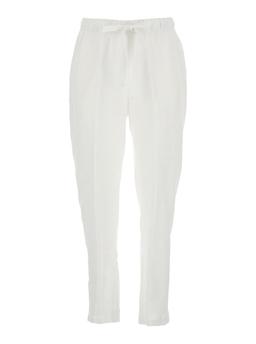SEMICOUTURE White Pants With Elastic Waist With Drawstring In Linen Woman