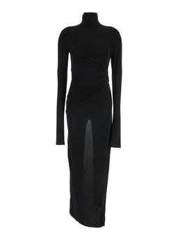 The Andamane Black Long Dress With High Neck And Cut-out On The Back In Fabric Woman