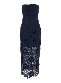 Rotate by Birger Christensen Blue Dress With Semi Transparent Design And Floral Decorations In Fabric Woman