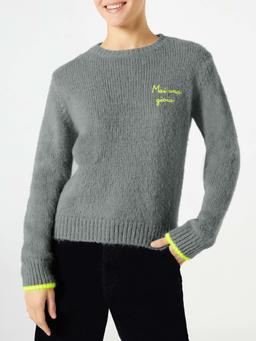 MC2 Saint Barth Woman Grey Brushed Sweater With Mai Una Gioia Embroidery