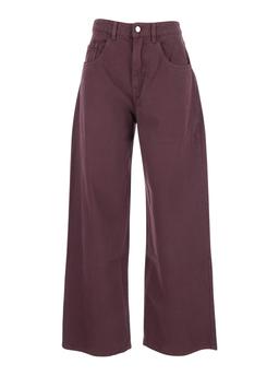 Icon Denim poppy Bordeaux Wide Jeans With Logo Patch In Denim Woman