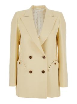 Blazé Milano savannah Beige Double-breasted Jacket With Peak Revers In Linen And Silk Blend Woman