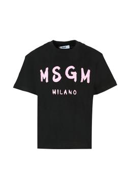 MSGM Black T-shirt For Girl With Pink Logo