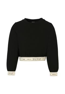 Balmain Black Crop Sweatshirt For Girl With Logo
