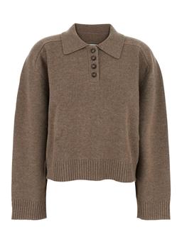 Loulou Studio Brown Polo Shirt Style Sweater With Classic Collar And Ribbed Trims In Cashmere Woman