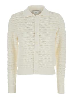Dunst White Cardigan With Spread Collar In Cotton Woman