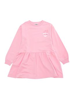 Moschino Pink Dress With Flared Skirt And Logo Print In Stretch Cotton Girl