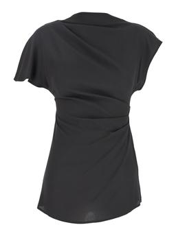 SEMICOUTURE Black Crewneck Top With Short Sleeves In Silk Blend Woman