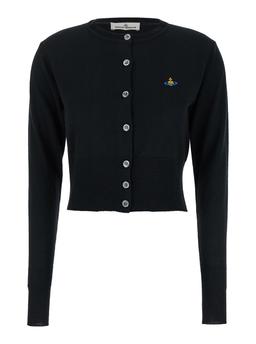 Vivienne Westwood bea Black Cropped Cardigan With Orb Embroidery In Wool Woman