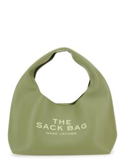 Marc Jacobs the Sack Green Shoulder Bag With Maxi Logo Lettering On The Front And Logo Patch On The Rear In Grained Leather Woman