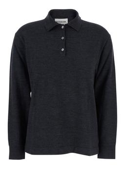 Parosh Grey Polo Shirt With Classic Collar And Long Sleeves In Wool Woman