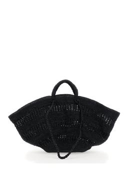 Ibeliv sol Black Handbag With Two Top Handles In Rafia Woman
