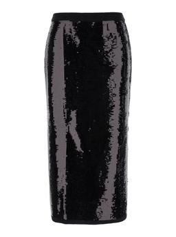 TwinSet Black Midi Skirt With Sequins All-over In Technical Fabric Woman