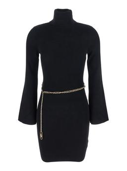 Michael Kors Black Mini Dress With Chain Belt And Logo Plaque On The Rear In Viscose Blend Stretch Woman