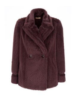 TwinSet Violet Double-breasted Coat With Peak Revers In Ecofur Woman