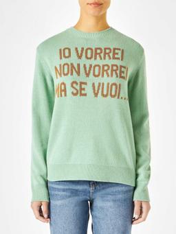 MC2 Saint Barth Woman Green Sweater With Jacquard Vorrei Non Vorrei Ma Se Vuoi