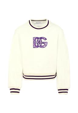 Dolce & Gabbana Ivory Crop Sweatshirt For Girl With Dg Logo