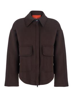 Merci Brown Coat With Classic Collar And Dropped Shoulders In Fabric Woman