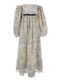 Agua by Agua Bendita alheli Multicolor Long Dress With Bardot Neckline And All-over Printed Floral Motif In Linen Woman
