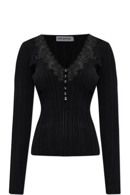 Self-portrait Ribbed Top With Shiny Buttons