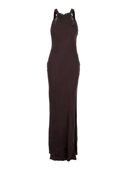 TwinSet Brown Halterneck Long Dress With Lace Embellishment On The Rear In Viscose Woman