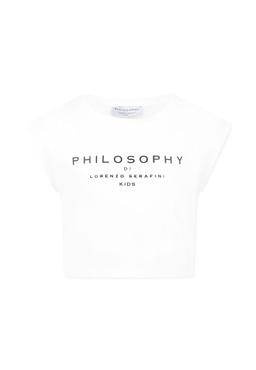 Philosophy di Lorenzo Serafini Kids White Crop T-shirt For Girl With Logo