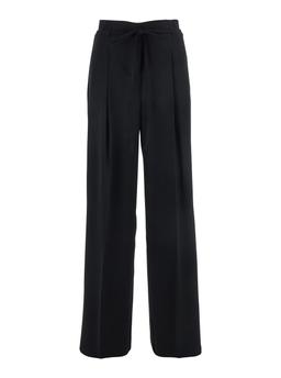 TwinSet Black Pants With Drawstring Waist And Logo Plaque On The Back In Fabric Woman