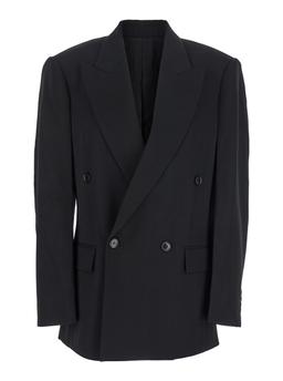 Phoebe Philo Black Double-breasted Jacket With Peak Revers In Wool Woman