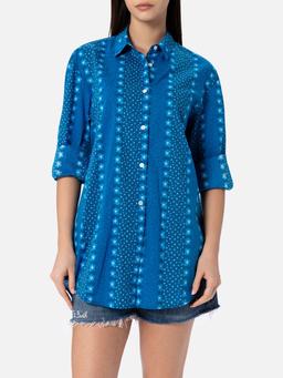 MC2 Saint Barth Woman Cotton Shirt Brigitte With Indigo Flower Print