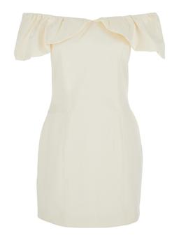 Rotate by Birger Christensen White Off-shoulder Ruched Mini Dress In Tech Fabric Woman