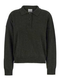 Allude Green Polo Shirt With Classic Collar And Ribbed Trims In Wool Woman