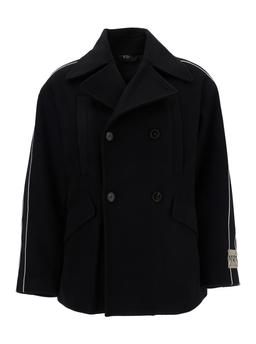 N.21 Black Double-breasted Jacket With Wide Notched Revers And Logo Patch On The Sleeve In Wool Blend Boy