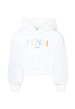 Fendi White Crop Sweatshirt For Girl With Logo