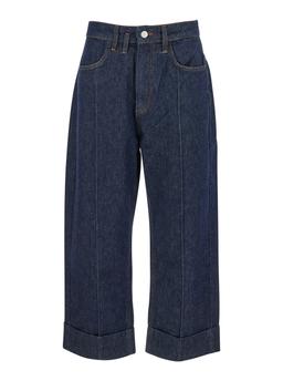 Tela brooklyn Blue Jeans With Logo Patch On The Rear And Turn-up Hem In Denim Woman