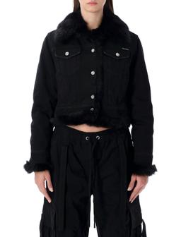 Dolce & Gabbana Short Black Denim Jacket With Faux Fur