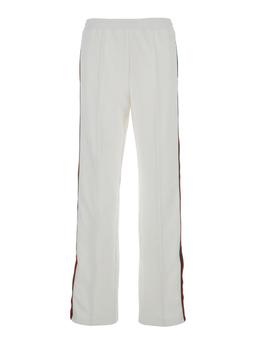 Gucci White Joggers Pants With Logo Embroidery And Web Detail In Polyamide Woman