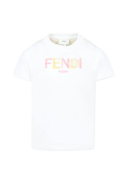 Fendi White T-shirt For Girl With Logo