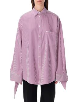 Balenciaga Oversized Striped Cotton Shirt With Knotted Cuffs