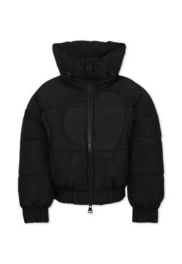 MSGM Black Crop Down Jacket For Girl With Logo