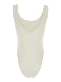 Phoebe Philo White Bodysuit With Round Neck In Silk Blend Stretch Woman