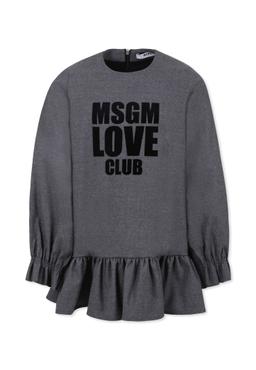 MSGM Grey Dress For Girl With Logo